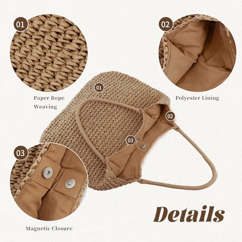 Freie Liebe Summer Straw Beach Bags for Women Large Woven Shoulder Handbags Boho Tote Bag for Vacation, Travel - color: Light Brown
