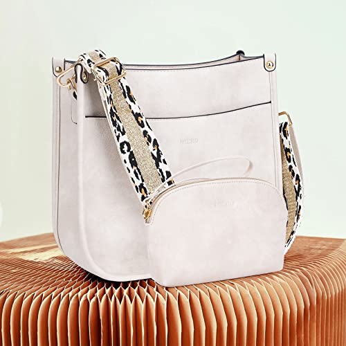 HKCLUF Crossbody Bag Purse for Women 2PCS/Set Leather Hobo Handbag Wallet Set With 2Adjustable Guitar Strap Shoulder Bag | Purse - color: A11-white