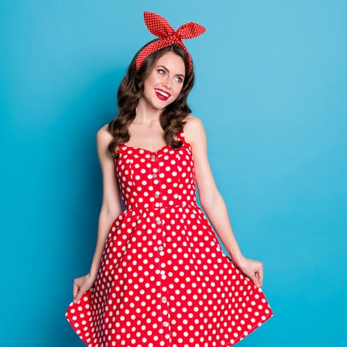 Hicarer 2 Pieces Polka Dot Headband Bandana Headband 50s Costume Hair Accessories Bows Wide Head Wrap for Women(Red, White,Small Dots) - color: Red, White, style: Small Dots