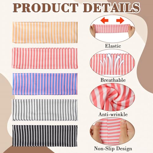BLMHTWO 5PCS Striped Headbands for Women, Stretchy Elastic Head Bands Soft Fabric Hair Bands Wide Non Slip Head Band for Girls Work Out Yoga Fashion Running Sports