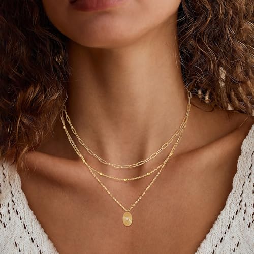 XIXINI Layered Necklaces for Women, Dainty Gold Necklace Stack 14k Gold Plated Layering Beads Choker Pendant Necklace Set Simple Statement Gold Necklaces for Women Trendy Fashion Gold Jewelry Sets - color: set3-Gold
