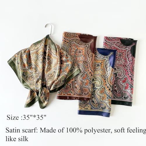Hexchasty 35”Head Scarf Satin Silk Like Hair Scarf Large Square Head Scarves Bandana Head Wraps Headscarfs for Women Green - color: A-green
