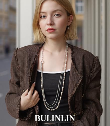 BULINLIN Layered Long Necklaces for Women Long Beaded Chain Necklace CostumeJewelry Mothers Day Gifts for Mom - color: 96-Champagne