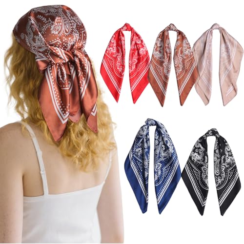 5/7Pcs Fashion Scarves for Women, Multifunctional Boho Scarves Headbands Satin Scarf for Bag Hair Accessories - color: Black & Red