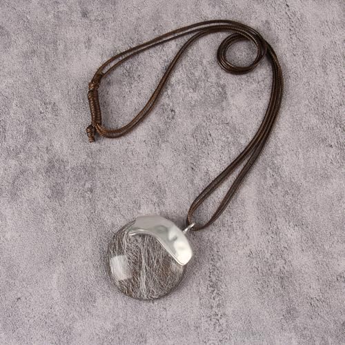 Leather Necklace for Women Large Pendant Hippie Choker Necklace Vintage Sweater Necklace Chunky Boho Necklaces for Women - style: Large Long Necklace