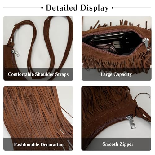 CORIOS Women's PU Leather Shoulder Bag Bohemian Fringe Crossbody Bag for Women Stylish Tassel Design Tote Handbag - color: Yellow