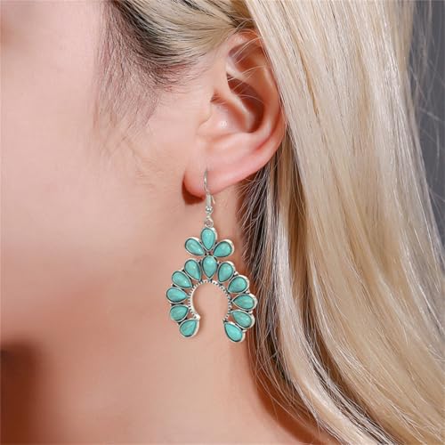 coadipress Bohemian Turquoise Beaded Tassel Earring for Women Ethnic Chandelier Boho Beads Earrings Hollow Out Turquoises Beaded Statement Earrings Ethnic Style Jewelry Gifts - color: Turquoise Hoof