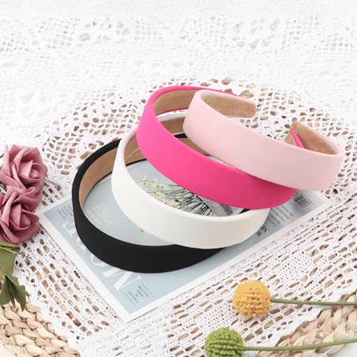 DRESHOW 4 Pcs Wide Headbands for Women Girls Turban Vintage Boho Head Bands Fashion Non Slip Head Wraps Hoop Hair Accessories - color: 4 Pcs Wide Style: Black, Rose Pink, Light Pink, White