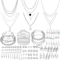 NEWITIN 69 Pieces Gold Jewelry Set for Women Fashion Costume Jewelry Gold Plated Necklace Bracelet Earrings Set for Women - color: Silver Jewelry Set