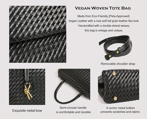Woven Crossbody Bag for Women, Top Handle Satchel Purse Shoulder Handbag, Woven Handbag - color: Black