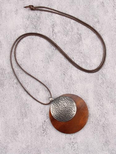 GelConnie Leather Necklaces Turquoise Long Boho Necklaces for Women Brown Chunky Circle Pendant Chocker Necklace Gold Sweater Necklace - style: Boho Brown Necklace