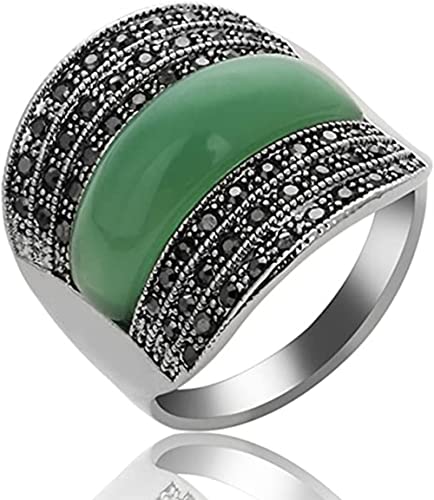 Women's Vintage Green Black Resin Marcasite Crystal Big Statement Cocktail Party Rings - color: Light Green