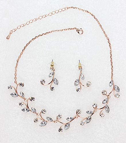 Faship Gorgeous Rhinestone Crystal Floral Necklace Earrings Set - color: Clear/Rose-gold-plated