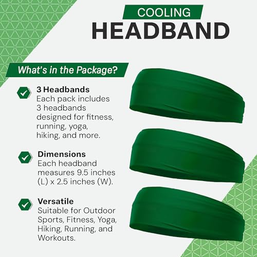 COLD FACTOR Cooling Headband for Women and Men – UPF 50+ Advanced Evaporative Comfort, Instant Cooling Sweatband for Outdoor Sports, Fitness, Yoga, Hiking, Running, and Workout - color: Hunter Green