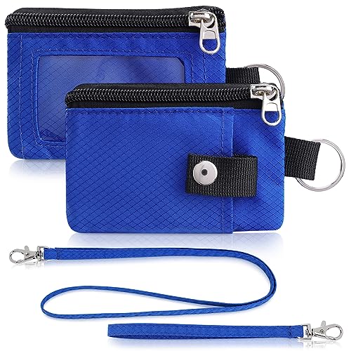 Artpaxy Minimalist Wallet For Mens Womens, Keychain RFID Blocking Zipper Small Wallet with ID Window 2 Lanyards,Water Resistant Travel Cash Card Coin Case Boys Girls - color: Blue, style: Classic