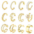 Dochais 9Pcs Ear Cuff 14K Gold Plated Cuff Earrings Gold Ear Cuffs Non Pierced Ear Clips Cartilage Earring Fake Earrings - style: B-12pcs-Gold