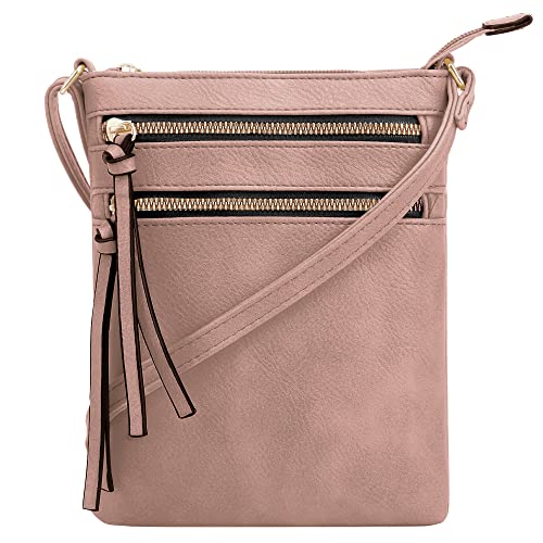 DELUXITY Crossbody Purse Bag Shoulder Bag Multi Pocket Zipper Purse - color: Mauve