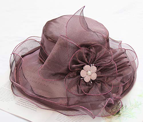 ORIDOOR Women’s Organza Church Tea Party Wedding Fascinator Derby Hat Wide Brim Sun Hats - color: C9-dark Purple