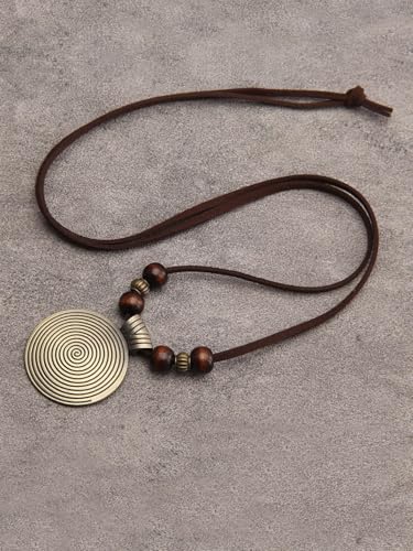 JAOYU Bohemian Necklaces for Women Leather Necklace Wood Pendant Choker Long Brown Necklace Chunky Circle Boho Hippie Jewelry - style: Hippie Choker Necklace