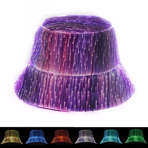 lumisonata LED Rave Bucket Hat Light up Fisherman Cap 7 Colors Glow in the Dark Party Hats USB Rechargeable EDM Festival Gear - color: Black