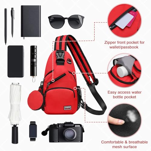 Convertible Sling Bag with Coin Pocket, 7.9" Tablet Crossbody Mini Backpack with Headphone Jack Casual Pack for Women Men Travel, Red - color: Red, size: Small