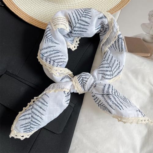 Soft Cotton Like Lace Bandana Headband, Head Wrap, Protective Coverage, Hair Neck Scarf for Women 24 x 24 inch - color: Cas020 - Asparagus Fern W
