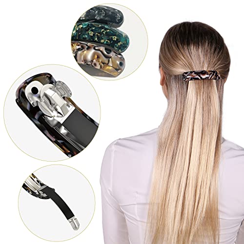 HYFEEL Large Hair Barrettes for Women Fine Thick Hair, French Barrette Hair Clips Ponytail Clamps Clasp Stylish Hair Accessories- 3Pcs (Black, Brown, Green) - color: Black, Brown Onyx, Green