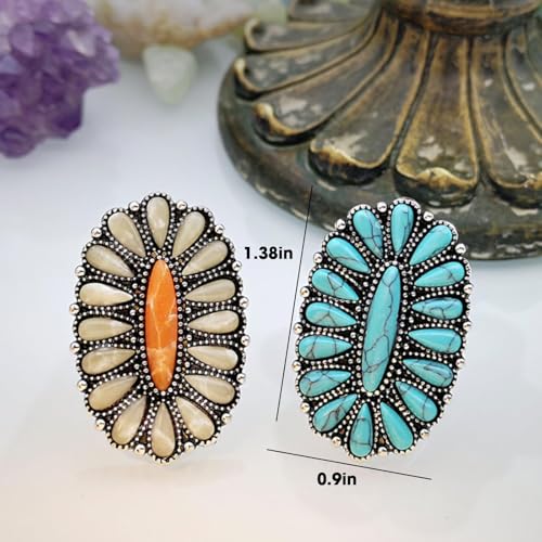 Turquoise Ring Boho Western Jewelry Chunky Thumb Statement Ring Dainty Simple Finger Open Jewelry Gift for Women Boho Dresses Accessories - color: B2:white turquoise rings