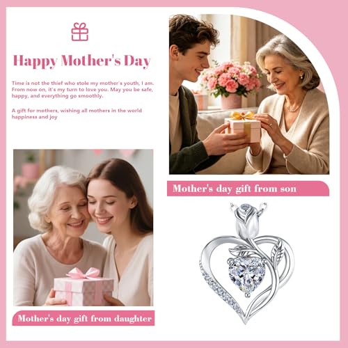 1.2CT Rose Heart Necklace Option of Moissanite or Lab-Grown Sapphire Ruby Emerald&More Necklace for Women Birthstone Girlfriend Necklace S925 Sterling Silver 18K White/Rose Gold Plated D Color VVS1 Gift for Wife Mother Daughter for Birthday Anniversary Mo