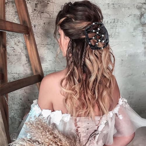 Suptizizkz 5 Pieces Stretchy Magic Hair Comb Adjustable Elastic Comb Hair Clip for Women Girls No Crease Hair Pins Vintage Hair Bun Maker Hair Accessories for Curly Thick Wavy Hair Ponytail, Mixed - color: Mixed