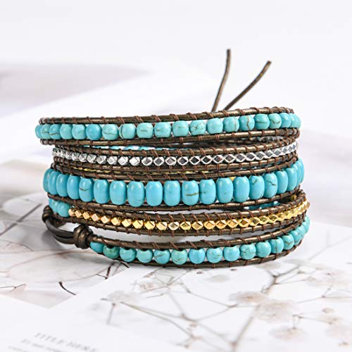 YGLINE Natural Stone Bracelet 5 Wraps Bracelet Handmade Blue Color Boho Bracelet for Women Bracelet - color: turquoise 6