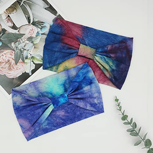 YONUF Wide Boho Headbands for Women Fashion Knotted Headband Yoga Workout Hair Accessories African Head Wrap Blue Tie Dye 4 Pack - color: Blue Tie Dye