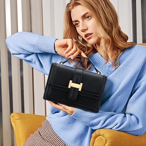 KKXIU Crossbody Bags for Women - Top Handle Purses for Lady, Leather Handbags Shoulder Clutch with Adjustable Shoulder Strap - color: B-black