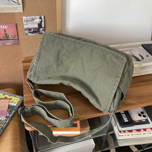 Messenger Bag for Women Men Satchel Bag Canvas Crossbody Shoulder Bag Casual Sling Bag - color: Green