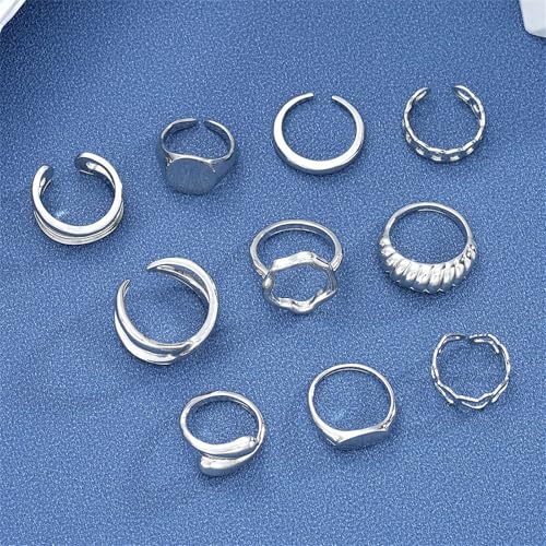 Knuckle Rings Set for Women, Chunky Stackable Joint Finger Statement Rings Vintage Adjustable Hollow Carved Midi Ring Pack Punk Aesthetic - style: B-10Pcs