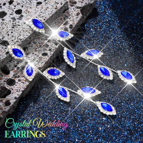 Catery Crystal Wedding Earrings Rhinestones Dangling Earrings Leaf Bridal Ear Jewelry for Brides and Women - color: Blue