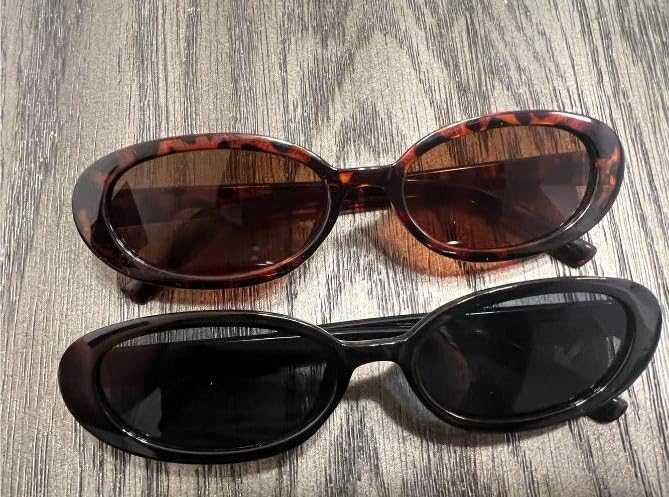 90s Sunglasses for Women Men Retro Small Oval Sunglasses - color: Black/Grey+leopard/Brown 1