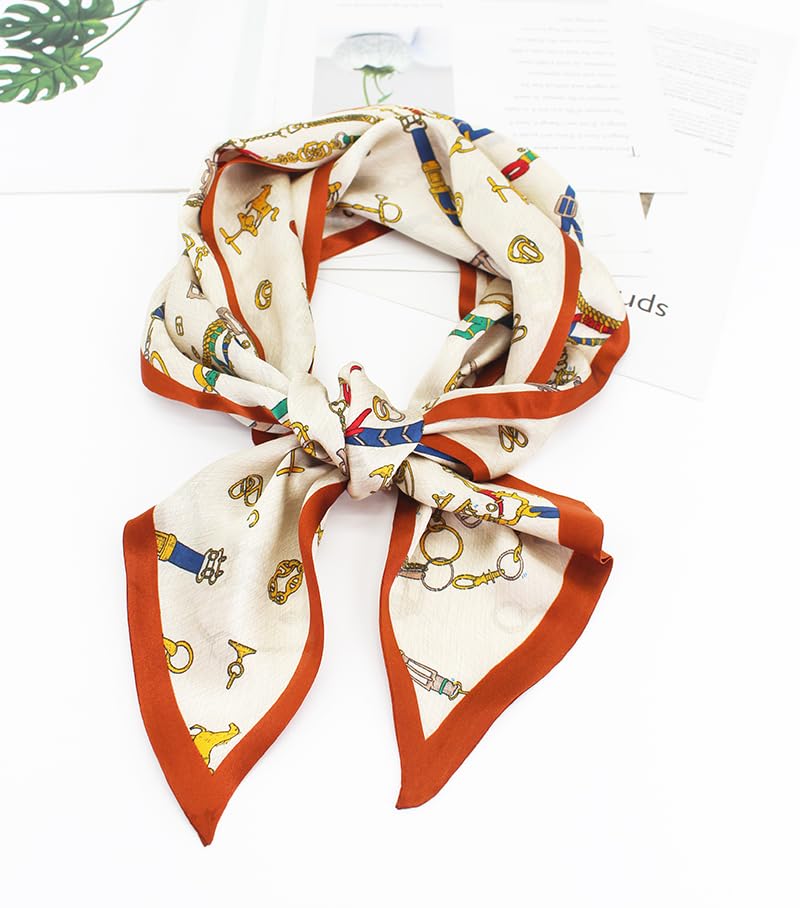 ANDANTINO 100% Silk Scarf for Women 59”*6.3” Long Shawls for Headscarf and Neck- Oblong Hair Wraps with Gift Packed - color: Belts-multicolor