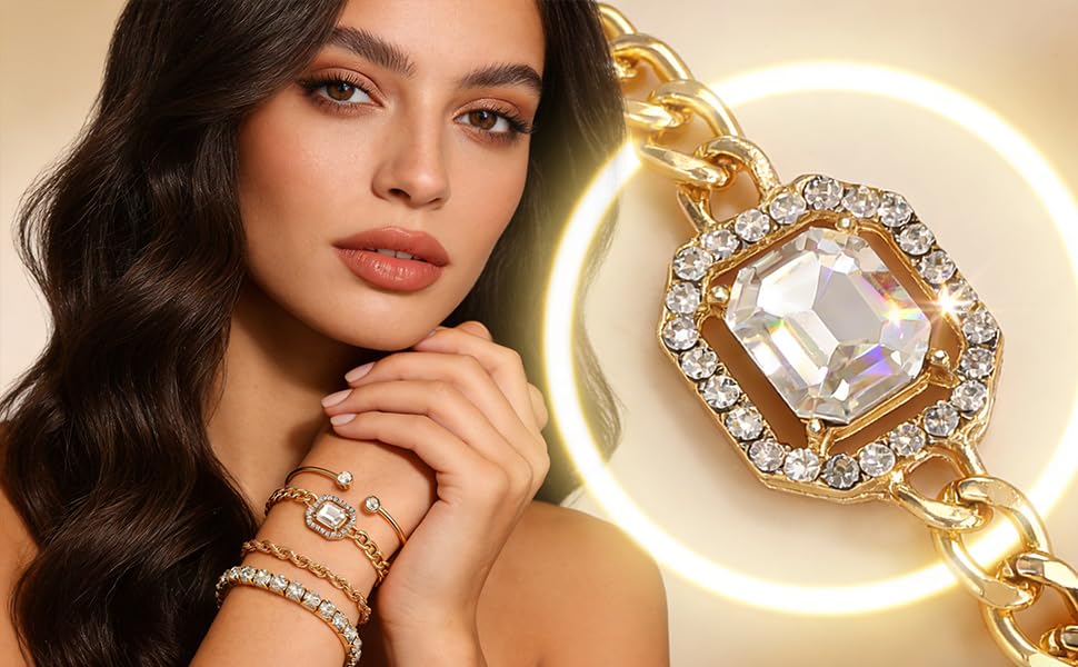 Alegend Titanium Steel (Not Rust, Resist Corruption, Easily Clean) 18K Gold Plated Single Bracelets + 14K Gold Plated Stackable Multilayer Bracelets - style: 14KGold + 4PCS H