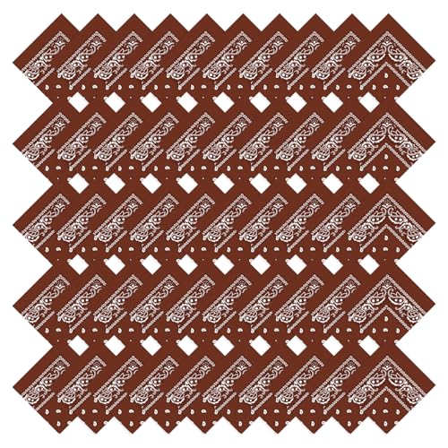 50 Pcs Bandanas Bulk Large Bandana Headband Paisley Cowboy Bandana Scarf Handkerchief for Women Men - color: Coffee
