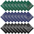 Suhine 24 Pcs Bandanas Bulk for Women Men 22 x 22 Inch Paisley Outdoor Headband Cowboy Handkerchief Summer - color: Black, Navy Blue, Green