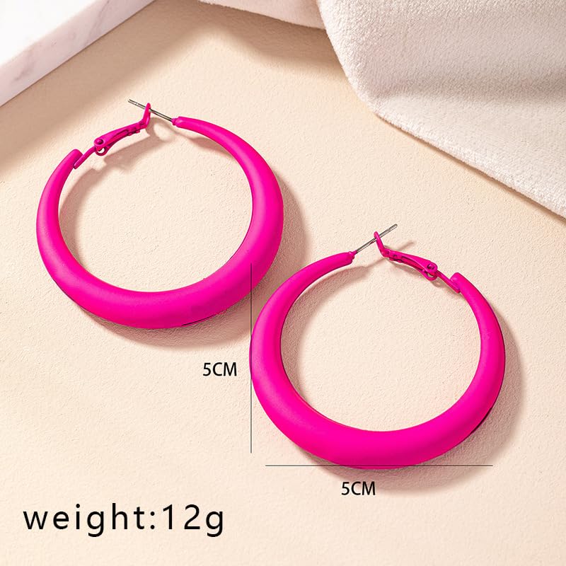 Colorful Large Hoop Earrings for Women Chunky Statement Earrings for Women White Black Red Leopard Hot Pink Earrings Big Hoops Vintage Neon 80s 90s Earrings Chunky Jewelry - style: Hot Pink
