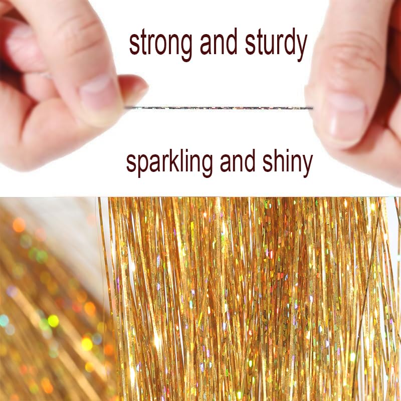 Celinebella Bronze Gold Hair Tinsel, 48" 5 Bundles 1250 Strands Fairy Hair | Shimmering bronze copper metallic strands, lightweight, heat safe to 320°F, ideal for Christmas holiday & daily wear - color: 15-Bronze Gleam, size: 48 Inch Pack of 5Pcs