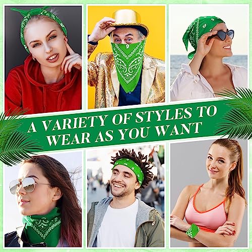 Handepo 200 Pcs Bandanas Bulk Paisley Bandanas Unisex Head Wrap Scarf Cowboy Headband Handkerchief for Women Men - color: Dark Green, Light Green