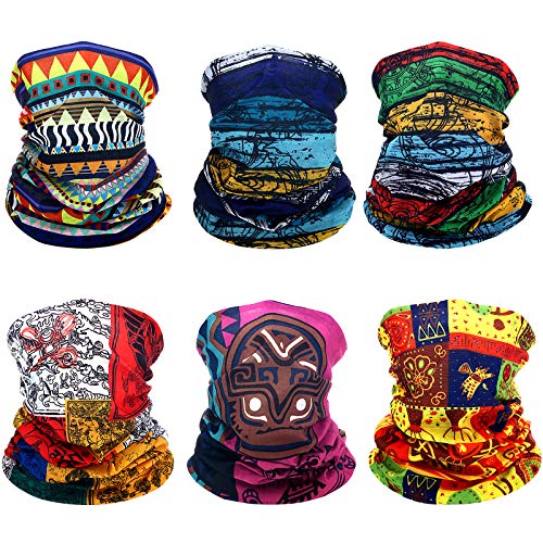 6 Pieces African Scarf African Bandanas Face Covering Unisex Boho Neck Gaiter Balaclava Head Wrap for Motorcycling Outdoor Use