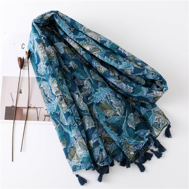 WaJuemy Travel Boho Scarf for Women Casual Lightweight Pashmina Scarves Fashion Multicolor Shawl Wraps with Fringed Beads - color: 03a Teal