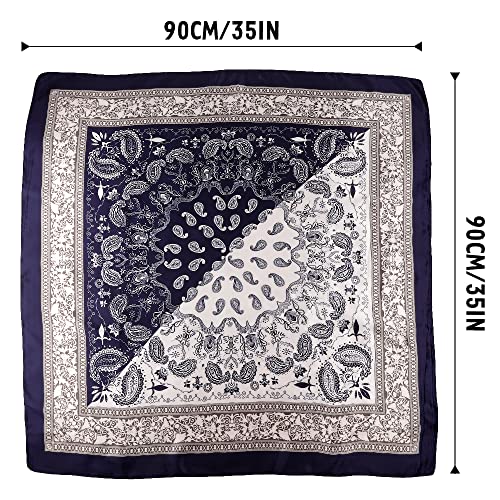 NZKNP Silk-Like Head Scarf - Women's Bandana Wraps - color: 24-navy and White, size: 35"*35"
