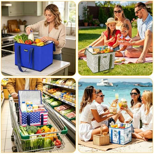 BALEINE 1Pk Insulated Reusable Grocery Bags, Foldable Shopping Bags for Groceries with Reinforced Bottom & Handles (Patriot Celebration) - color: Patriot Celebration, size: 1 Pack (Insulated)