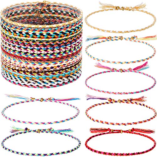 Hicarer 28 Pieces Woven Wrap Friendship Bracelets Handmade Boho Braided Friendship Anklets Adjustable Colorful Beaded String Bracelet - size: 10 inches