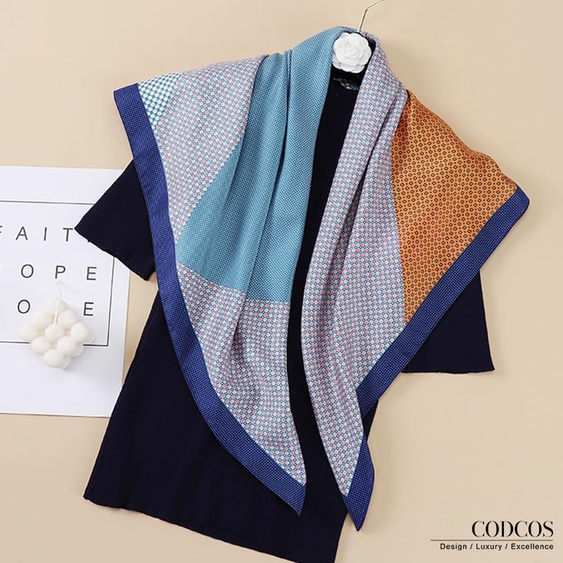 Women's Square Silk Like Head Scarf Large 35 inch Silk Feeling Hair Wrapping Satin Scarves for Sleeping Bandanas - color: A009 Twill Blue